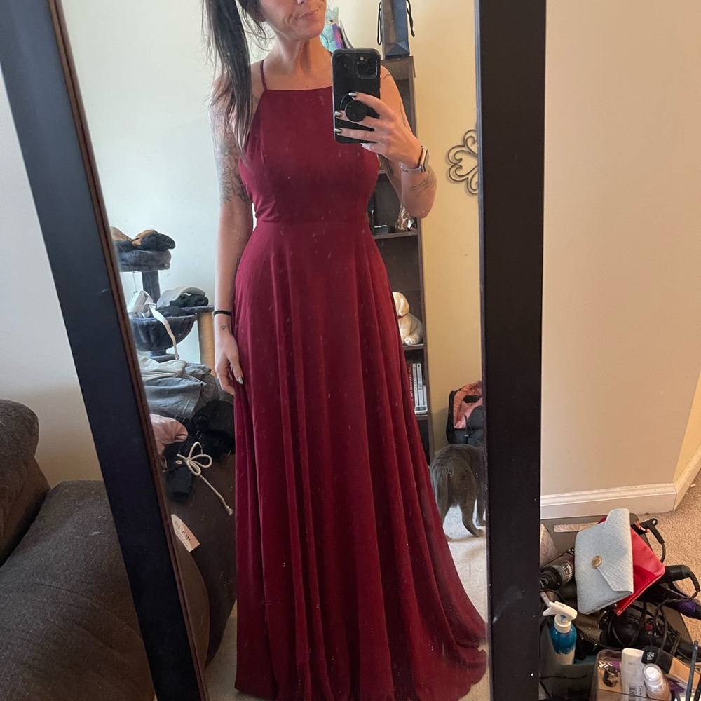 Elegant Burgundy Evening Gown with strappy back